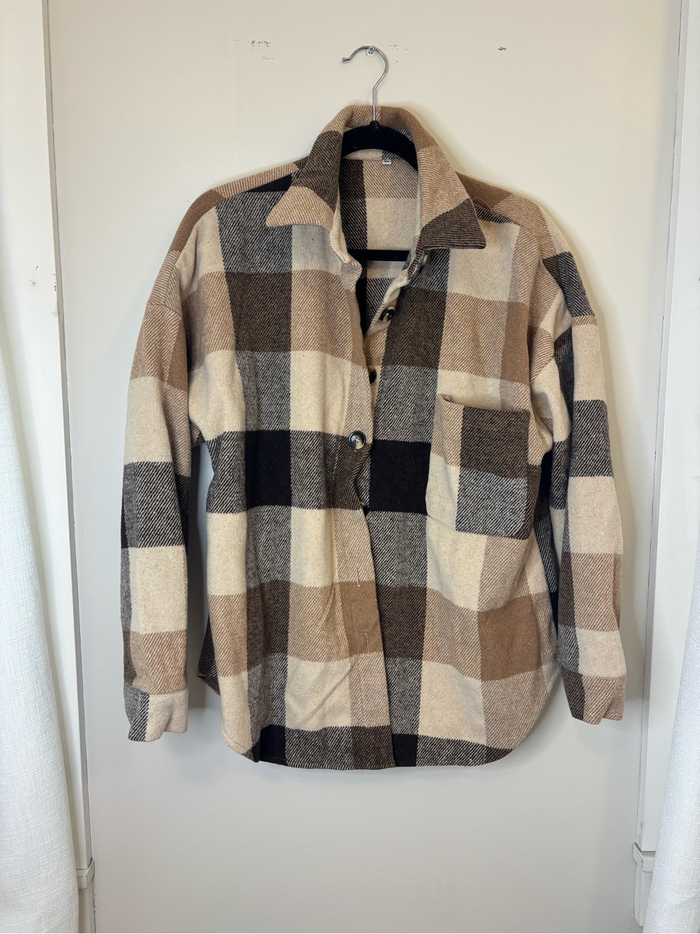 Amazon Women's Plaid Blazer Jacket in Brown and Cream